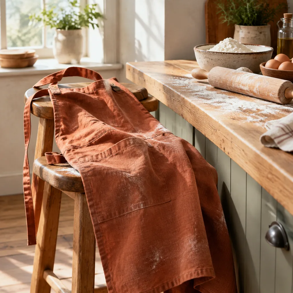 Hearth Waxed Linen Apron in use