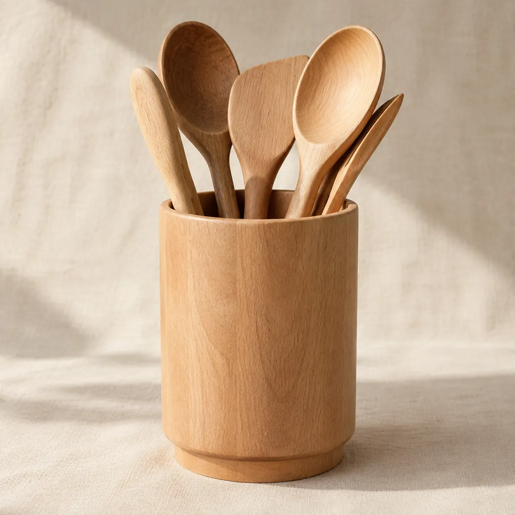 Crock Beechwood Utensil Holder